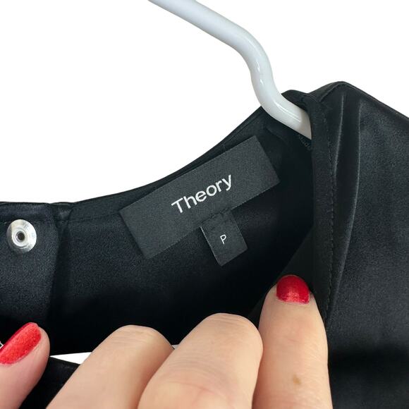 Theory NWOT True Black Flat Sateen Flared Long Slit Sleeves Pullover Blouse - Picture 7 of 8